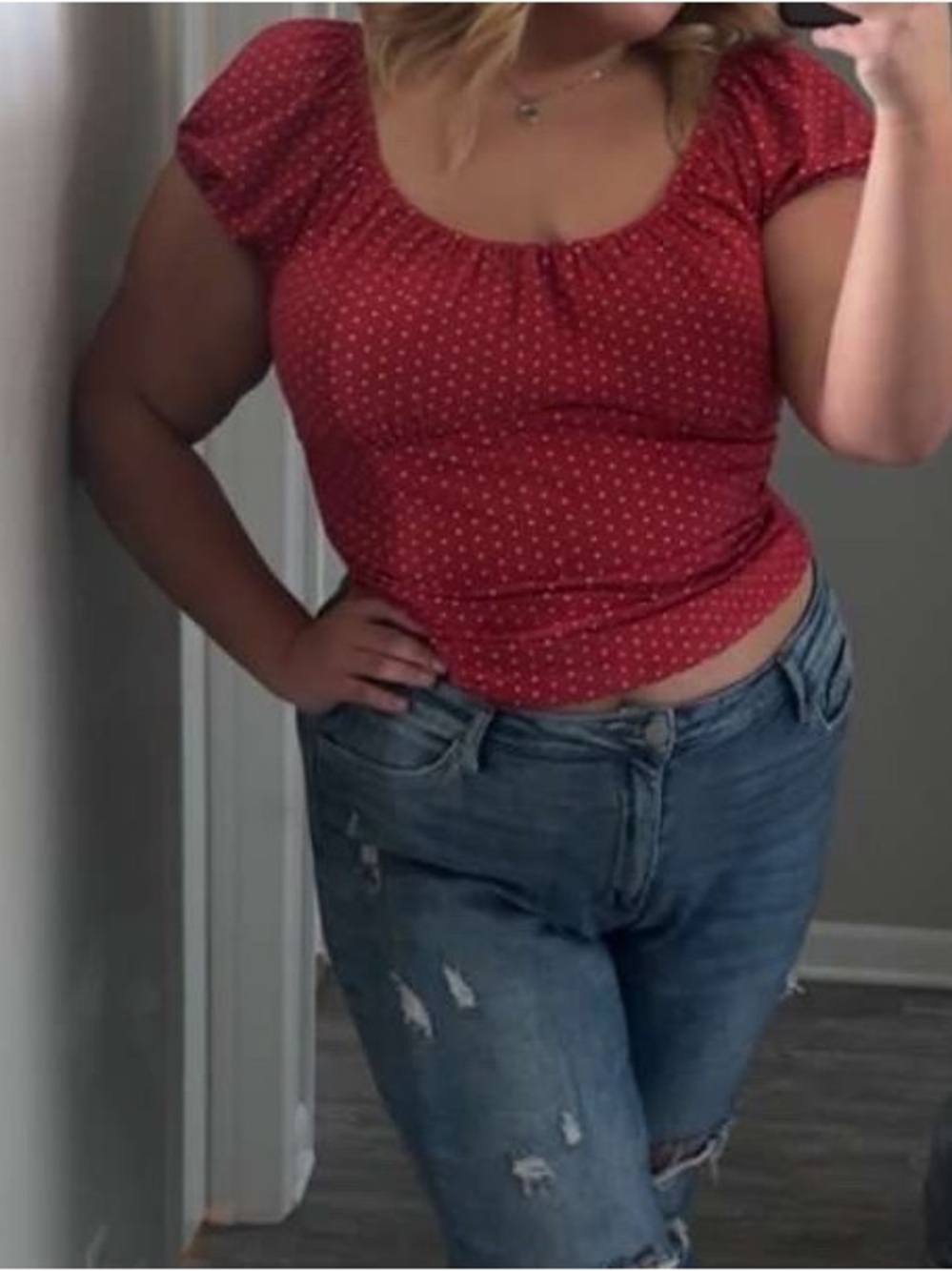 wild fable Red Polka Dot Puff Sleeve Crop Top